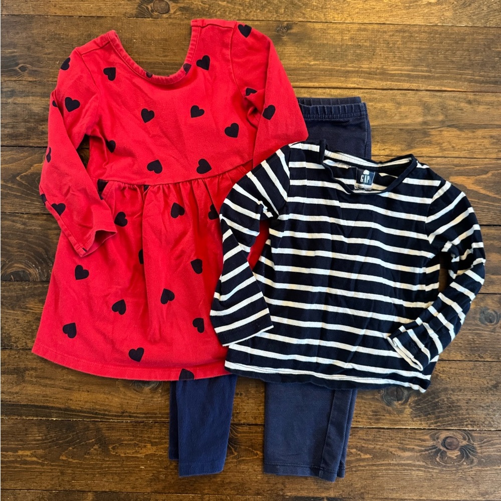 GAP Red Heart Dress and Navy Striped Top Set